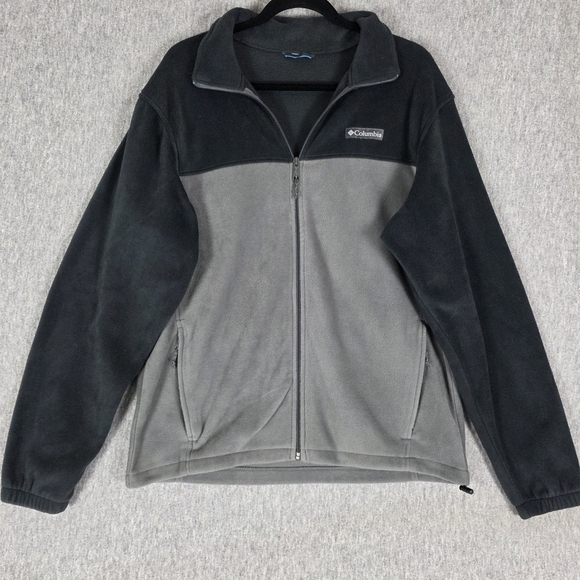 Columbia Men's Fleece Jacket Full Zip Black Grey Large - Picture 1 of 10